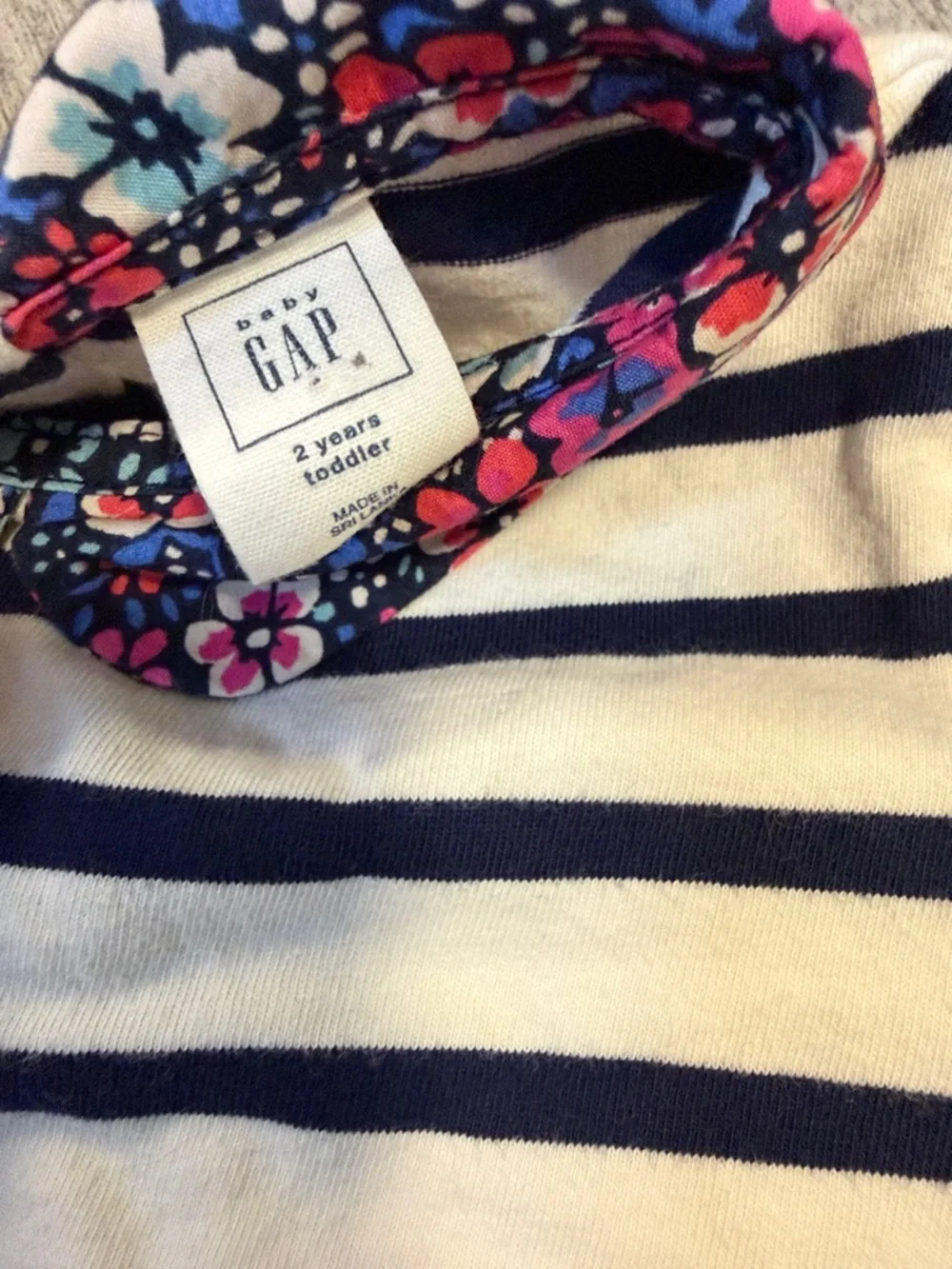 Gap Girls Navy & White Striped Top with Floral Peter Pan Collar 2T - Picture 2 of 3